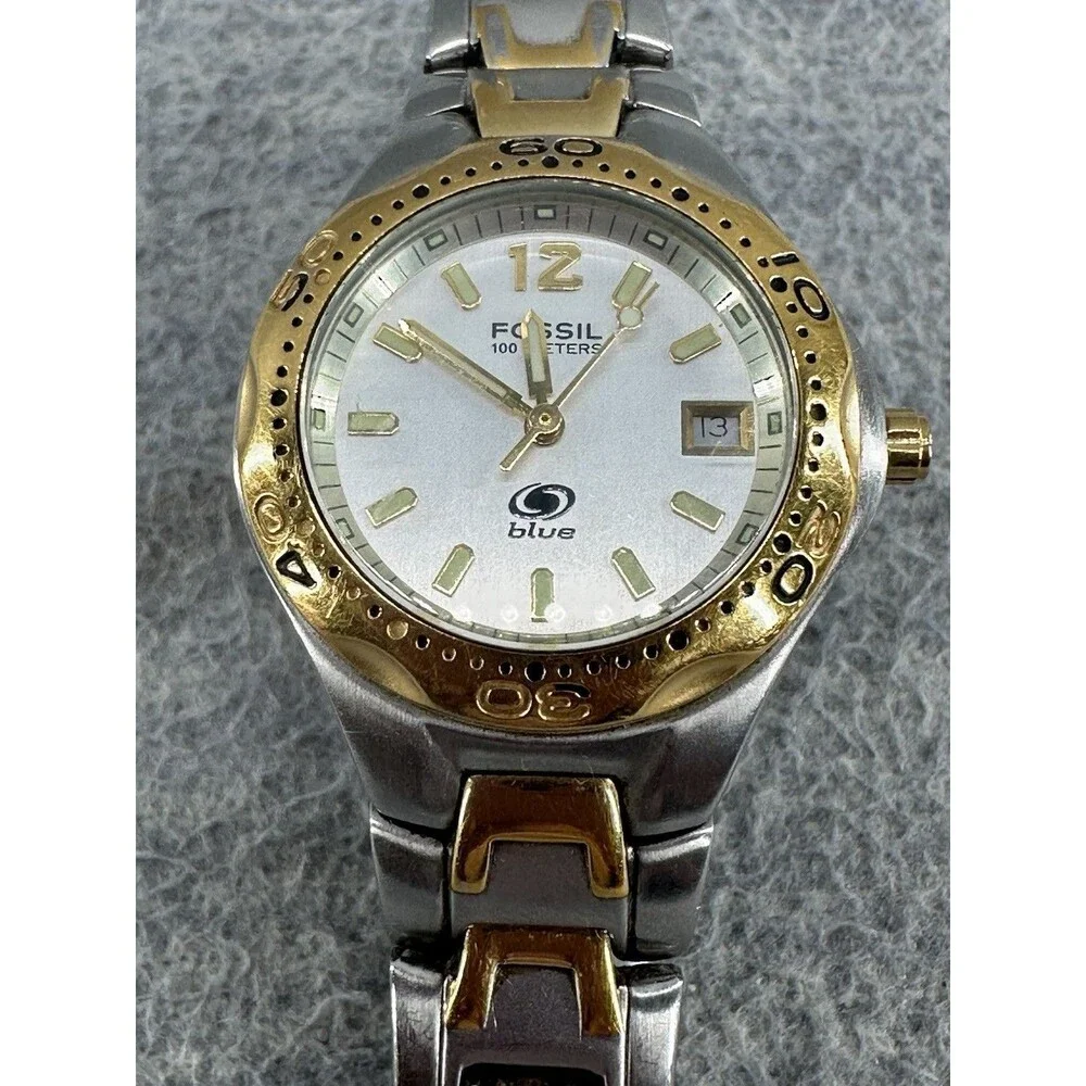 FOSSIL BLUE AM 3425 100 Meter Woman's WR Quartz Watch NEEDS New Battery AS